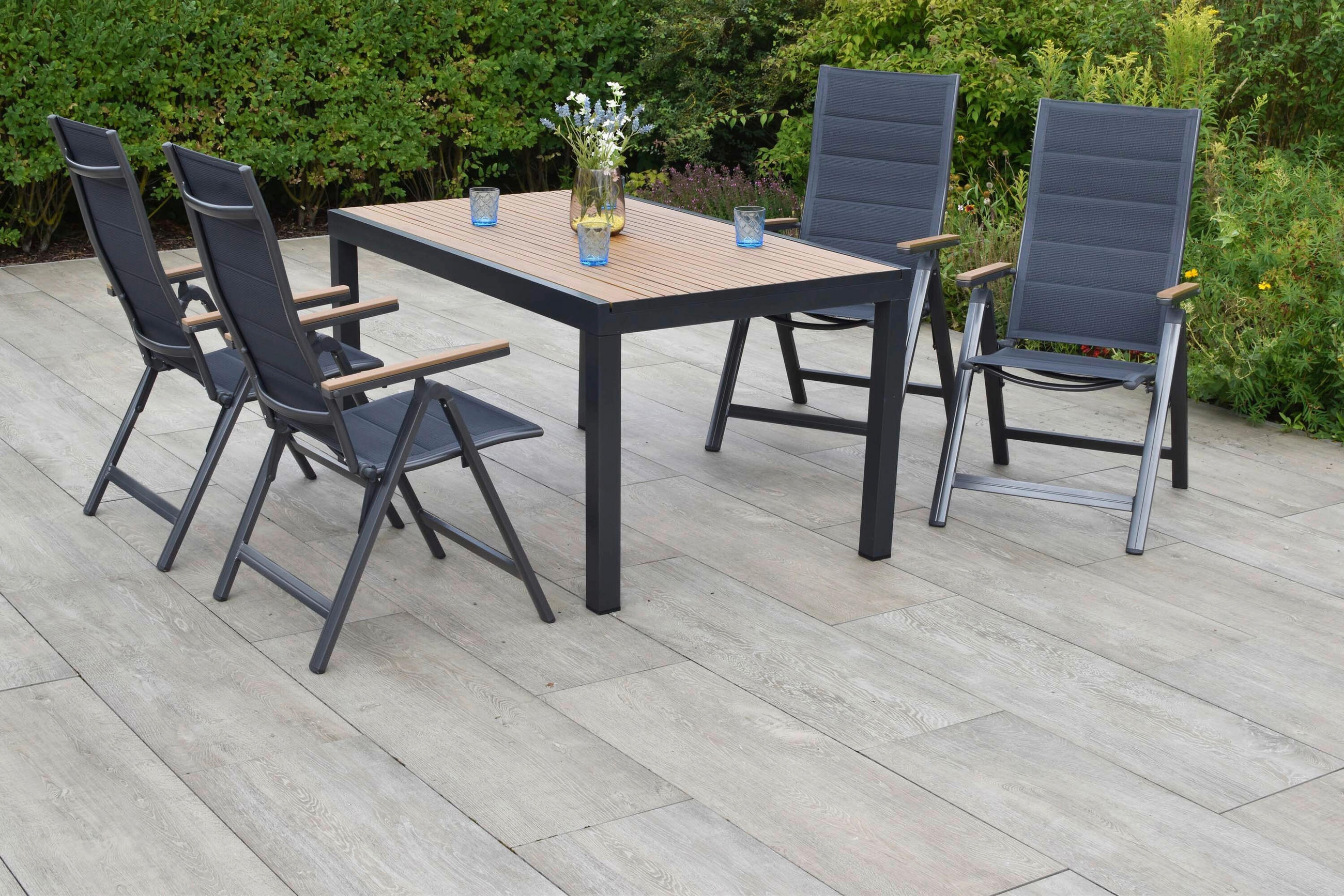 GARTENTISCHGRUPPE  - Graphitfarben/Naturfarben, KONVENTIONELL, Kunststoff/Textil - Gardenson