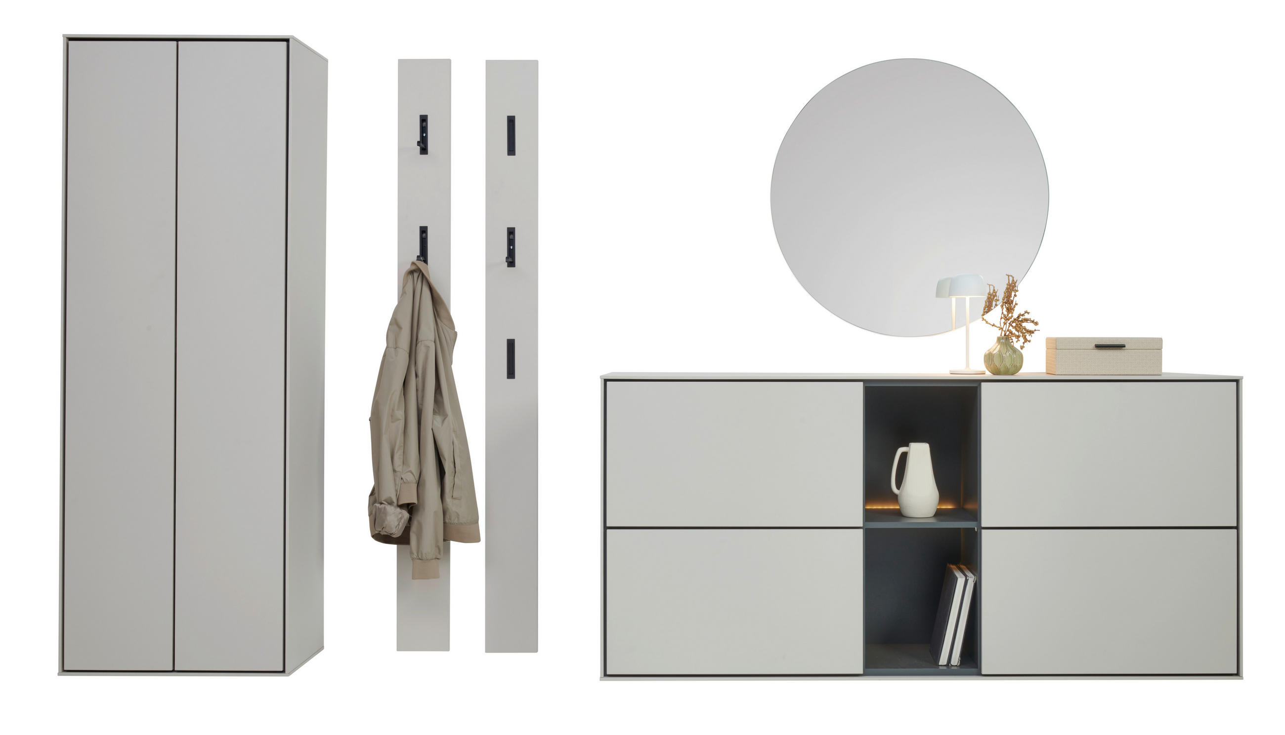 GARDEROBE 5-teilig  in 306/200/41 cm  - Kaschmir/Graphitfarben, Design, Glas/Holzwerkstoff (306/200/41cm) - Voleo