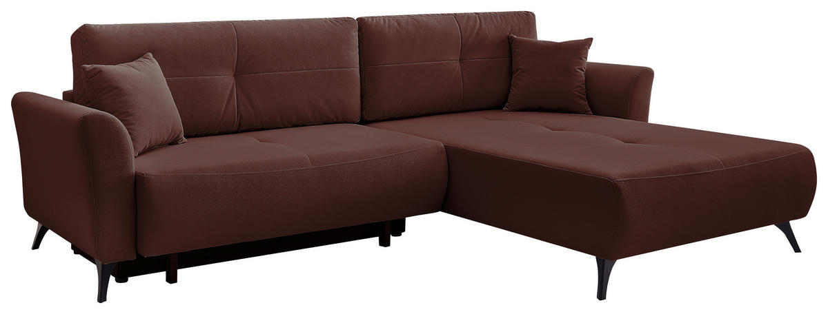 ECKSOFA GEMMA Bordeaux Flachgewebe Zierkissen, Rückenkissen, Bettkasten, Schlaffunktion, Rücken echt, Stauraum  - Bordeaux/Schwarz, Design, Textil/Metall (270/183cm) - P & B