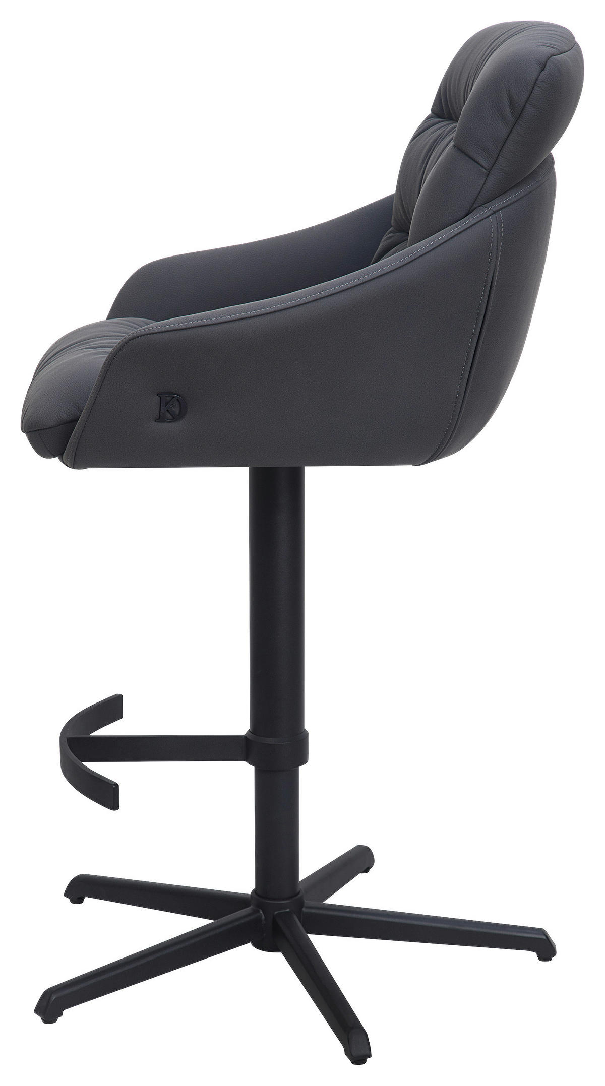 BARHOCKER Webstoff Echtleder Schwarz Stahl Sitzfläche 360° drehbar, inklusive Armlehnen, automatische Rückholfunktion  - Schwarz, Design, Leder/Textil (58/103/120/61cm) - Dieter Knoll