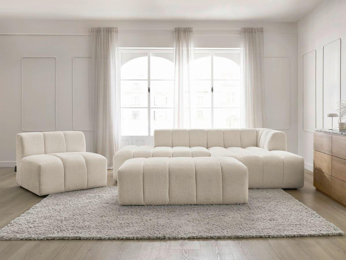 ECKSOFA Ottomane rechts  ANNECY Beige Bouclé  - Beige/Schwarz, MODERN, Kunststoff/Textil (262/170cm)