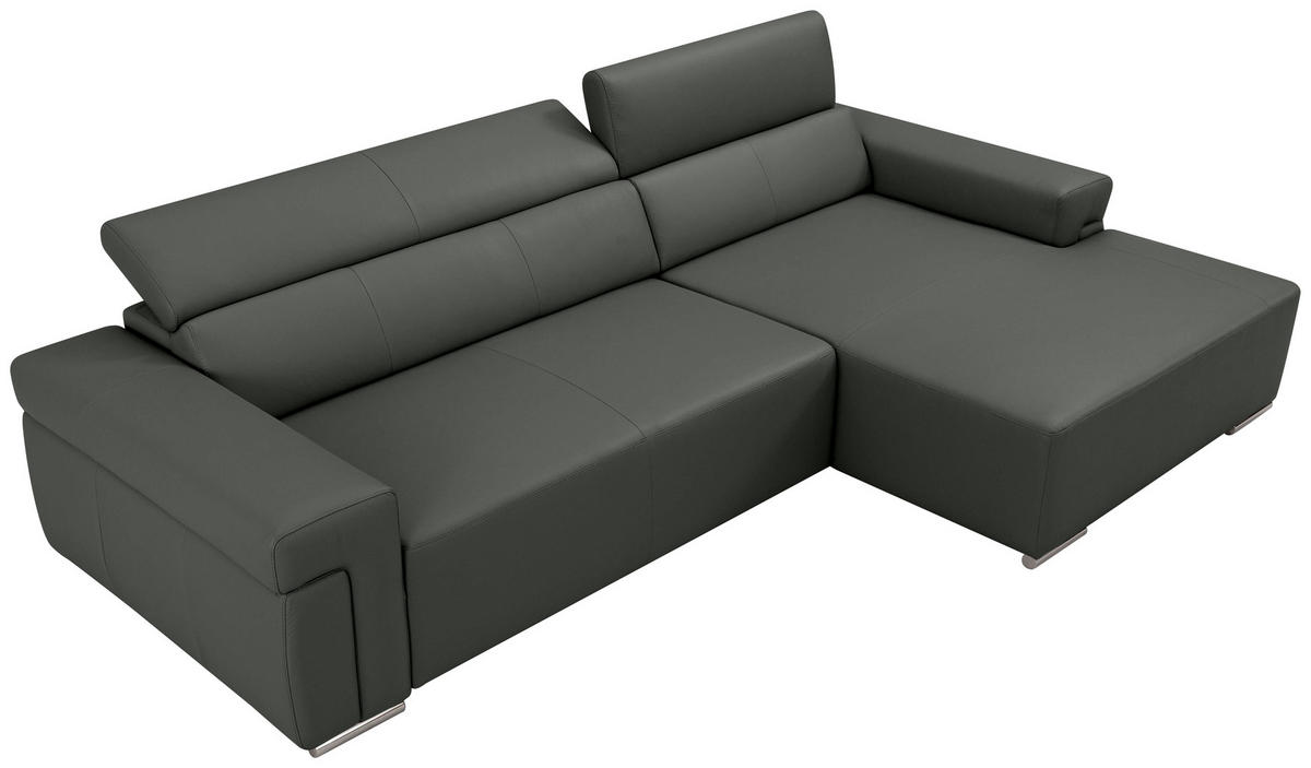 Ecksofa inkl. Funktion DUA Anthrazit Echtleder  - Chromfarben/Anthrazit, Design, Leder/Metall (293/170cm) - Novel