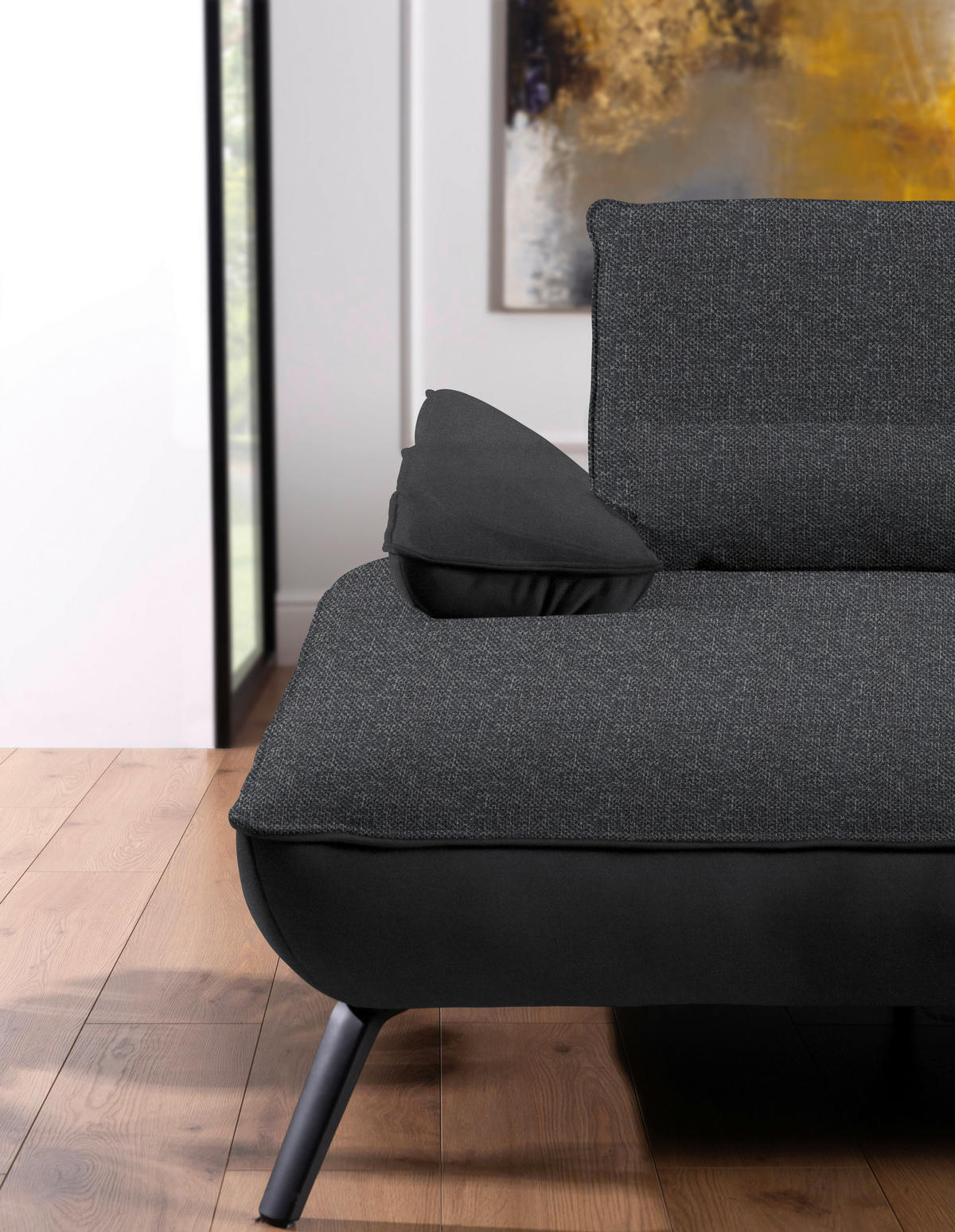 ECKSOFA in Flachgewebe Anthrazit  - Anthrazit/Schwarz, Design, Textil/Metall (191/273cm) - Moderano