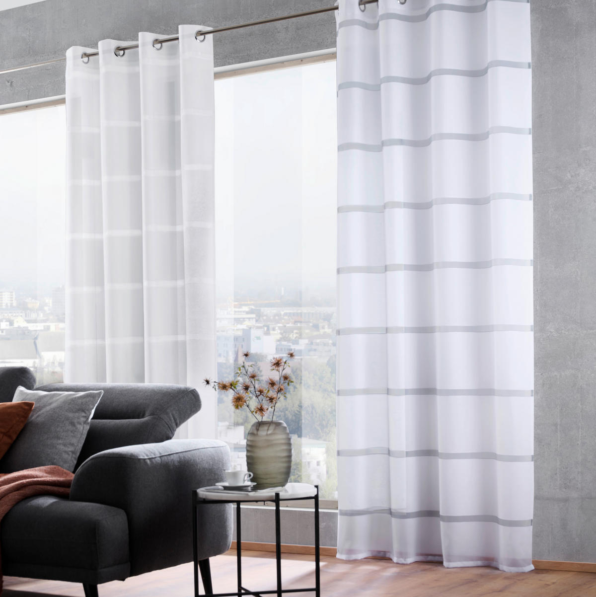 ZÁVES S OČKAMI, polopriehľadné, 140/245 cm - biela, Design, textil (140/245cm) - Esposa