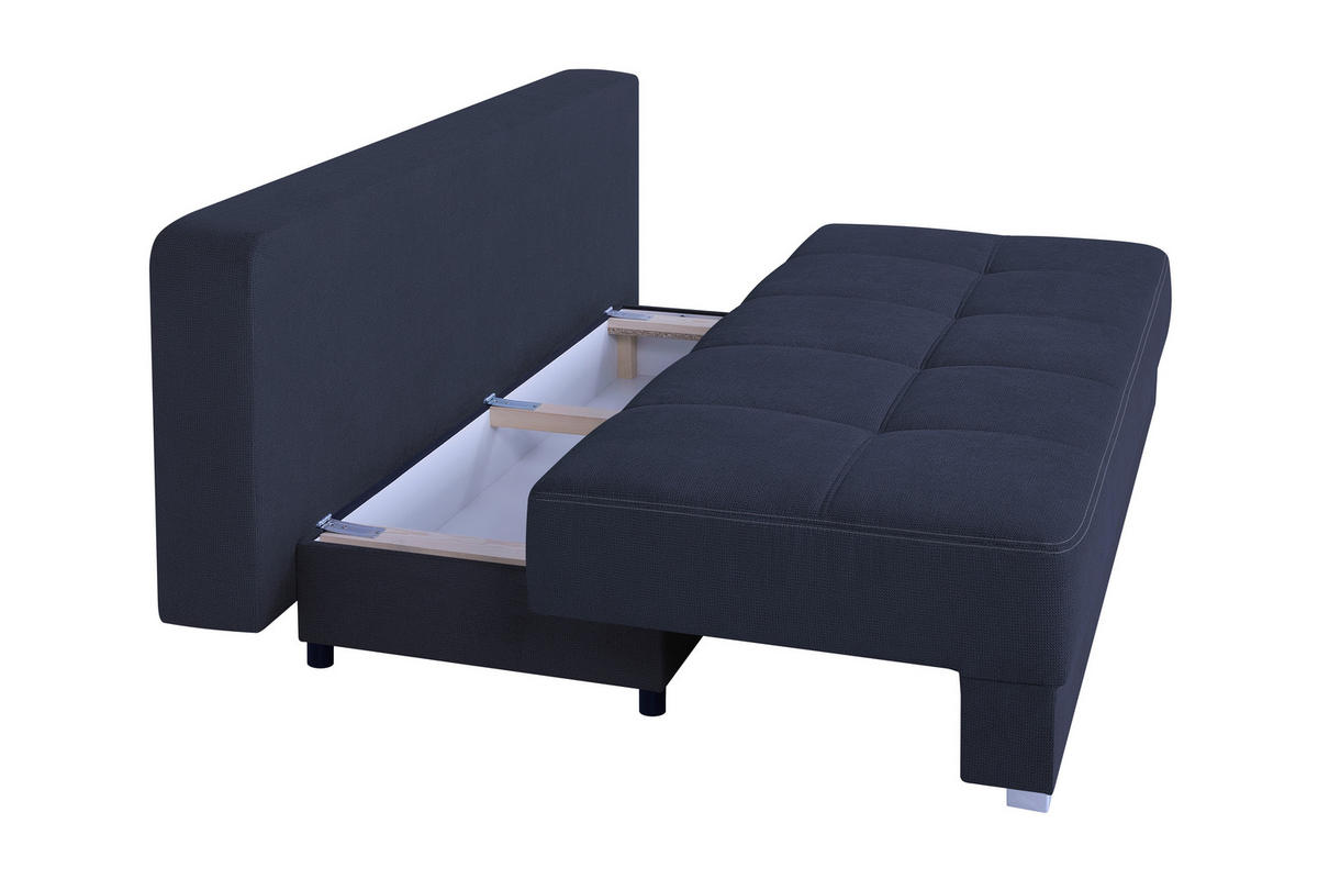 SCHLAFSOFA  mit Webstoff Dunkelblau  - Chromfarben/Schwarz, Design, Kunststoff/Textil (200/90/110cm) - P & B
