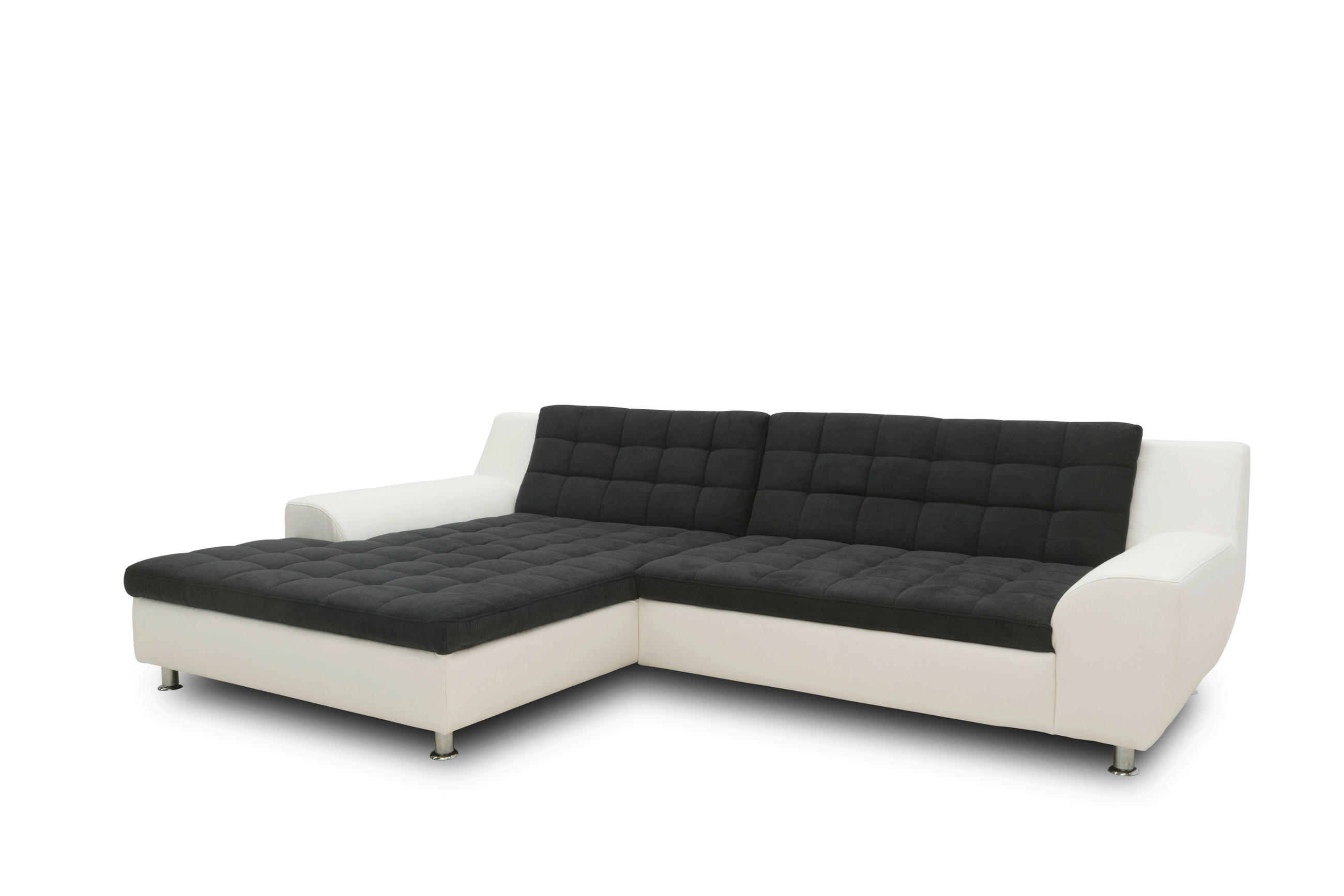 ECKSCHLAFSOFA MORTON Schwarz Mikrofaser  - Chromfarben/Schwarz, MODERN, Textil/Metall (304/200/84cm) - MID.YOU