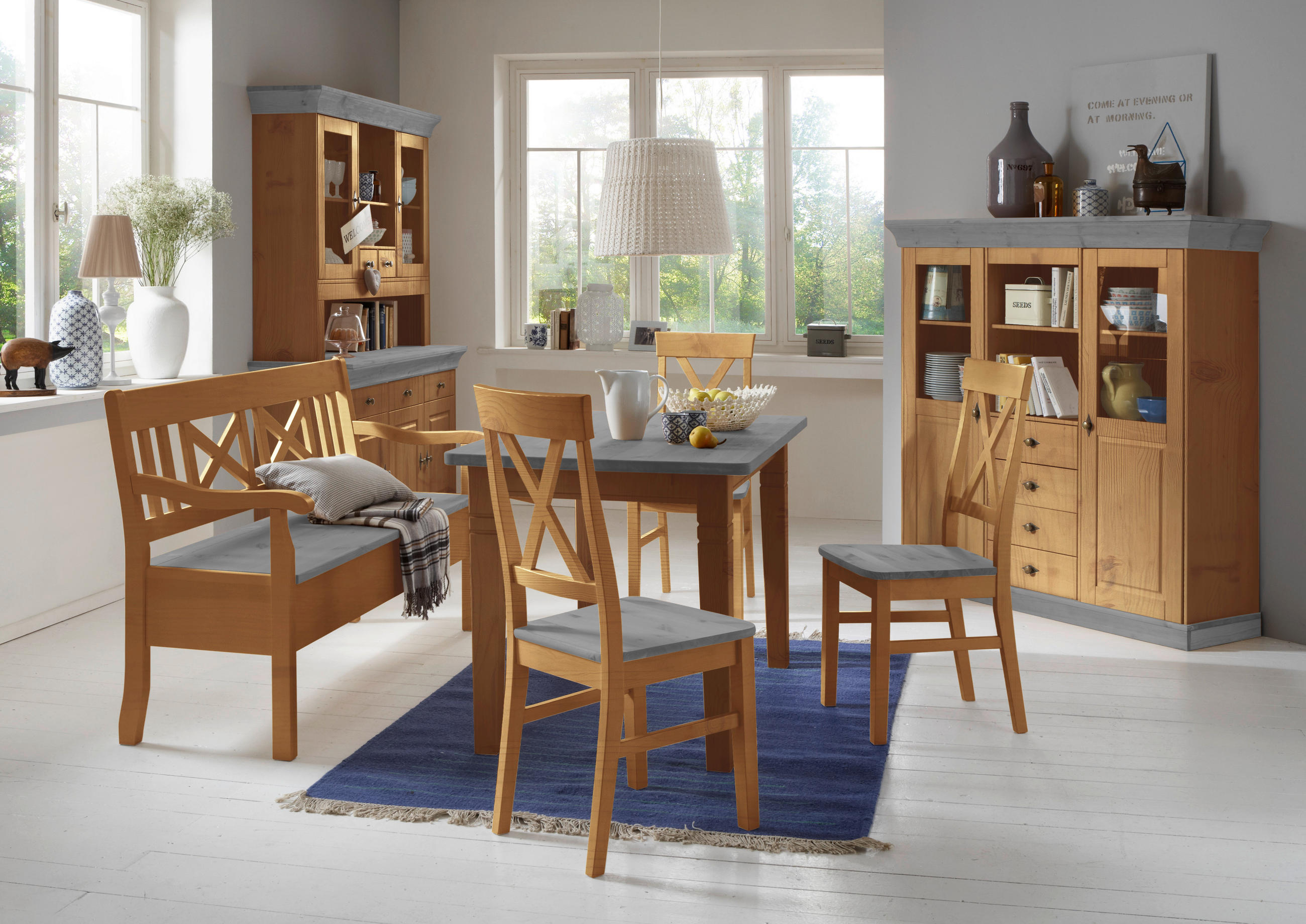 HIGHBOARD in 143/145/45 cm - Laugenfarbig/Grau, ROMANTIK / LANDHAUS, Glas/Holz (143/145/45cm) - Boxxx