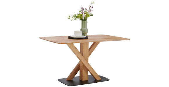 ESSTISCH Eiche massiv oval Schwarz, Eichefarben - Eichefarben/Schwarz, Design, Holz/Metall (140/90/76cm) - Novel
