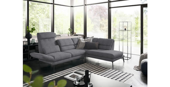 ECKSOFA in Flachgewebe Grau 256-363/212-253 cm - Schwarz/Grau, Design, Textil/Metall (256-363/212-253cm) - Dieter Knoll