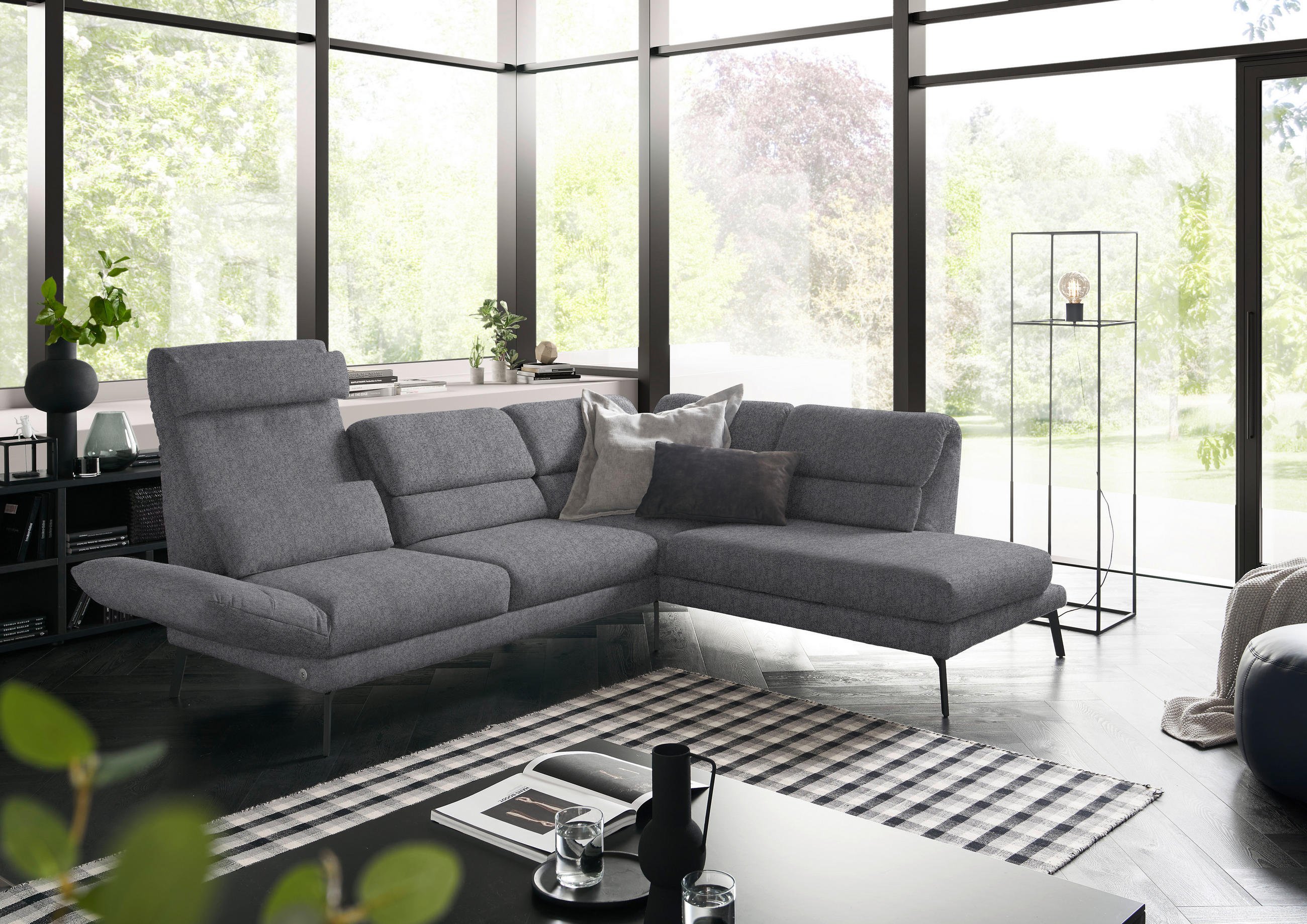 ECKSOFA in Flachgewebe Grau  - Schwarz/Grau, Design, Textil/Metall (256-363/212-253cm) - Dieter Knoll