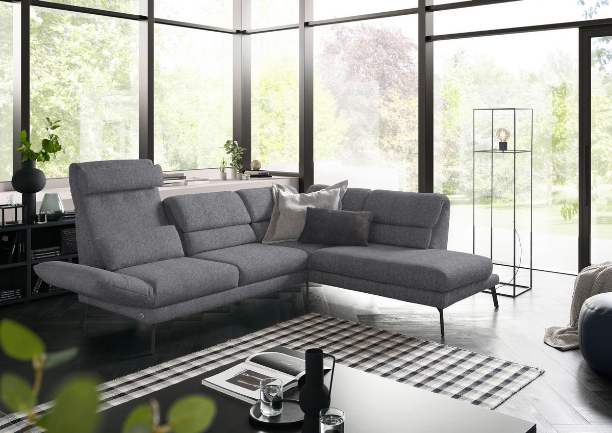 ECKSOFA in Flachgewebe Grau  - Schwarz/Grau, Design, Textil/Metall (256-363/212-253cm) - Dieter Knoll