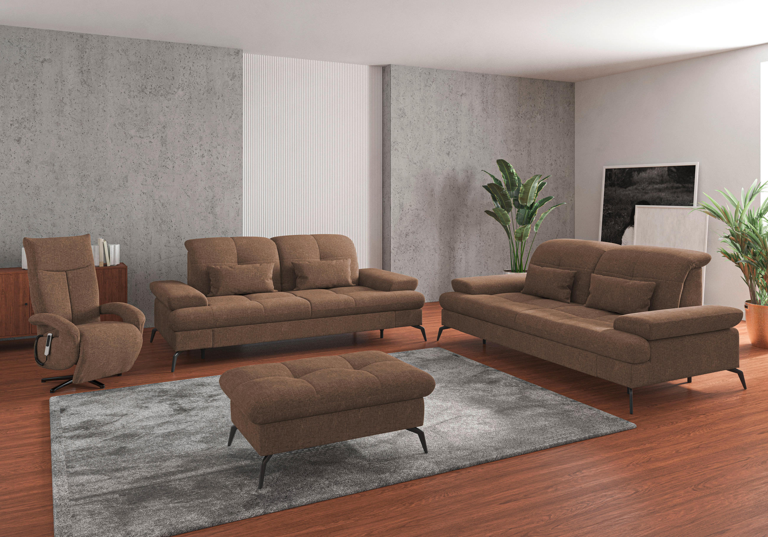 3-SITZER-SOFA in Flachgewebe Hellbraun  - Hellbraun/Schwarz, KONVENTIONELL, Textil/Metall (212/90/122cm) - Sit & More
