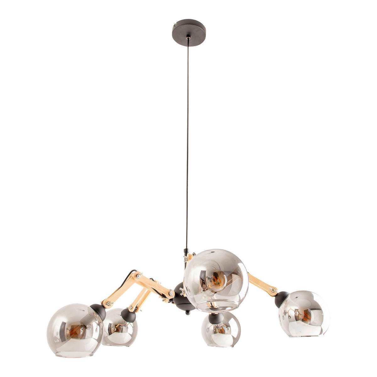 HÄNGELEUCHTE 80/130 cm   - Schwarz/Naturfarben, Design, Glas/Holz (80/130cm) - Näve