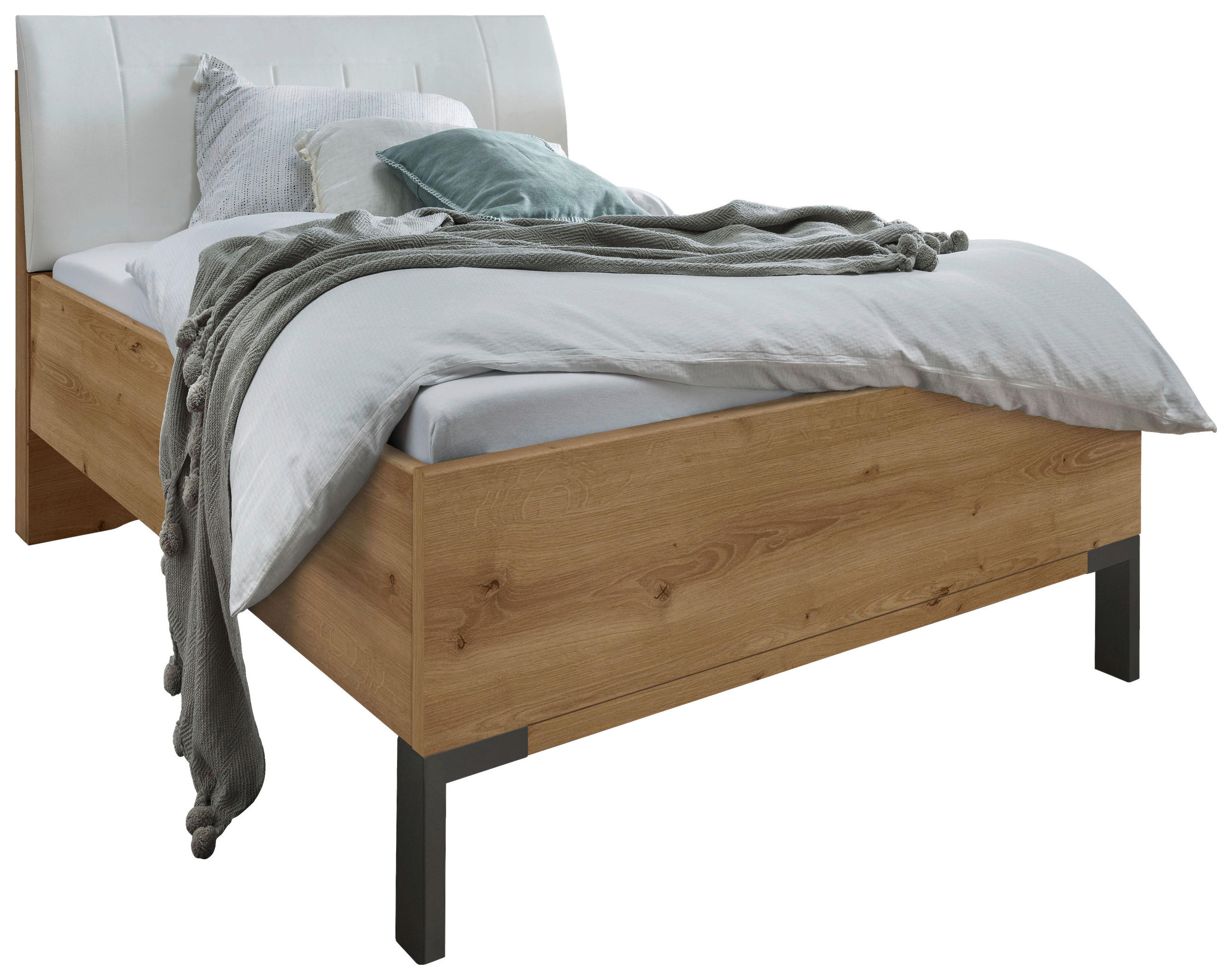 BETT 90/200 cm  in Weiß, Eiche Bianco  - Schieferfarben/Eiche Bianco, KONVENTIONELL, Textil/Metall (90/200cm) - Dieter Knoll
