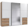 SCHWEBETÜRENSCHRANK Weiss, Plankeneiche  - Chromfarben/Plankeneiche, Modern, Holzwerkstoff (300/236/65cm) - MID.YOU