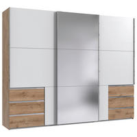 SCHWEBETÜRENSCHRANK  in Weiß, Plankeneiche  - Chromfarben/Plankeneiche, MODERN, Holzwerkstoff (300/236/65cm) - MID.YOU