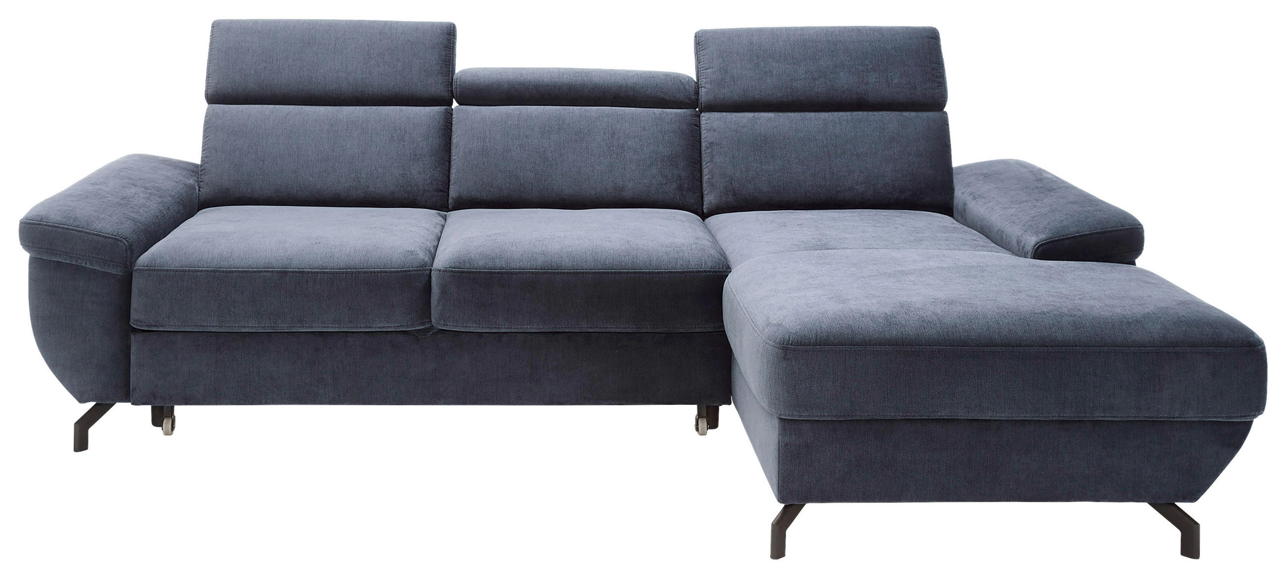 ECKSOFA in Velours Dunkelblau  - Silberfarben/Dunkelblau, MODERN, Textil/Metall (262/182cm) - MID.YOU