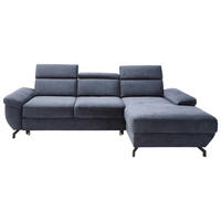 ECKSOFA RIMA Dunkelblau Velours  - Silberfarben/Dunkelblau, MODERN, Textil/Metall (262/182cm) - Trendmanufaktur
