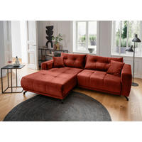 ECKSOFA in Velours Koralle  - Koralle/Schwarz, Modern, Textil/Metall (177/246cm) - MID.YOU