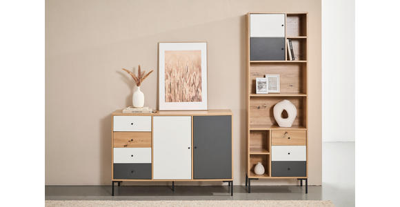 SIDEBOARD  120/80/40 cm 4 Schublade(n)  - Eichefarben/Schwarz, Design, Holzwerkstoff/Metall (120/80/40cm) - Carryhome