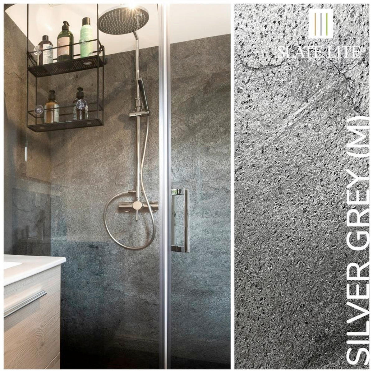 WANDPANEEL Anthrazit, Grau, Silberfarben, Dunkelgrau  - Dunkelgrau/Anthrazit, Basics, Kunststoff/Stein (240/120cm)