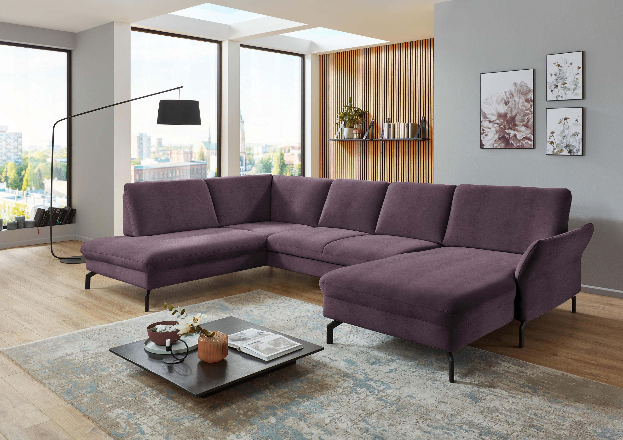 WOHNLANDSCHAFT Lila, Flieder Velours  - Lila/Flieder, Design, Textil/Metall (220/335/179cm) - Beldomo System