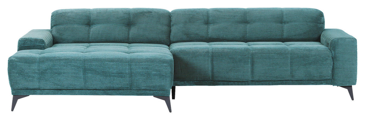 ECKSOFA in Cord Petrol  - Petrol/Schwarz, Konventionell, Textil/Metall (165/295cm) - Carryhome