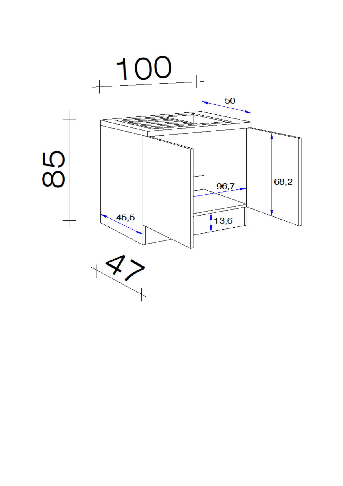 SPÜLENUNTERSCHRANK 100/85/50 cm  in Weiß  - Hellgrau/Weiß, KONVENTIONELL, Holzwerkstoff/Kunststoff (100/85/50cm) - FlexWell