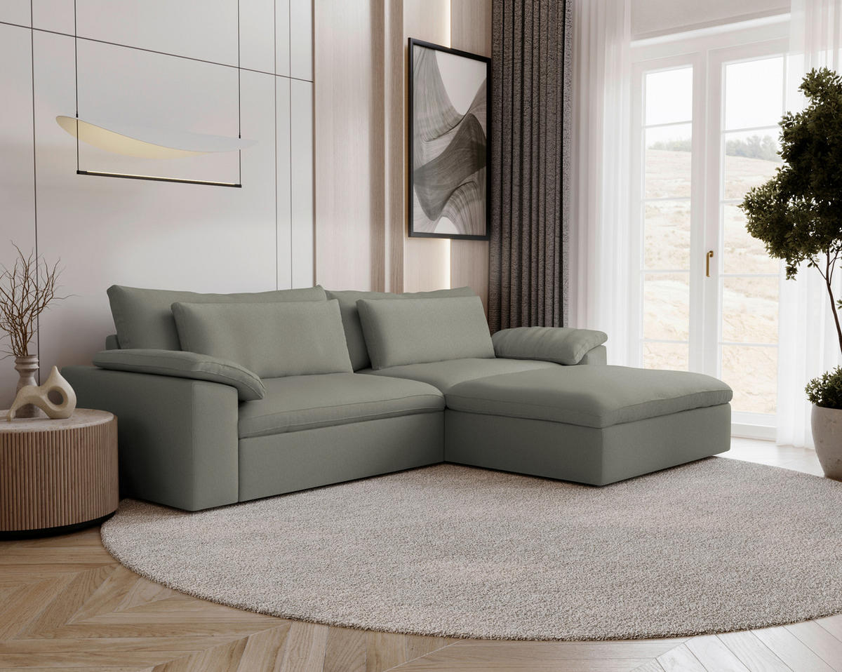 ECKSOFA  Chenille Graubraun  - Graubraun/Schwarz, Modern, Kunststoff/Textil (306/198cm) - Carryhome