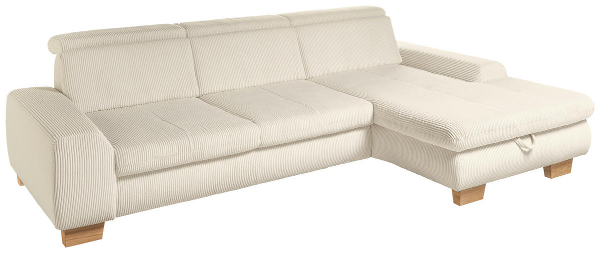 ECKSOFA Creme Cord  - Eiche Bianco/Creme, KONVENTIONELL, Holz/Textil (307/195cm) - SetOne by Musterring