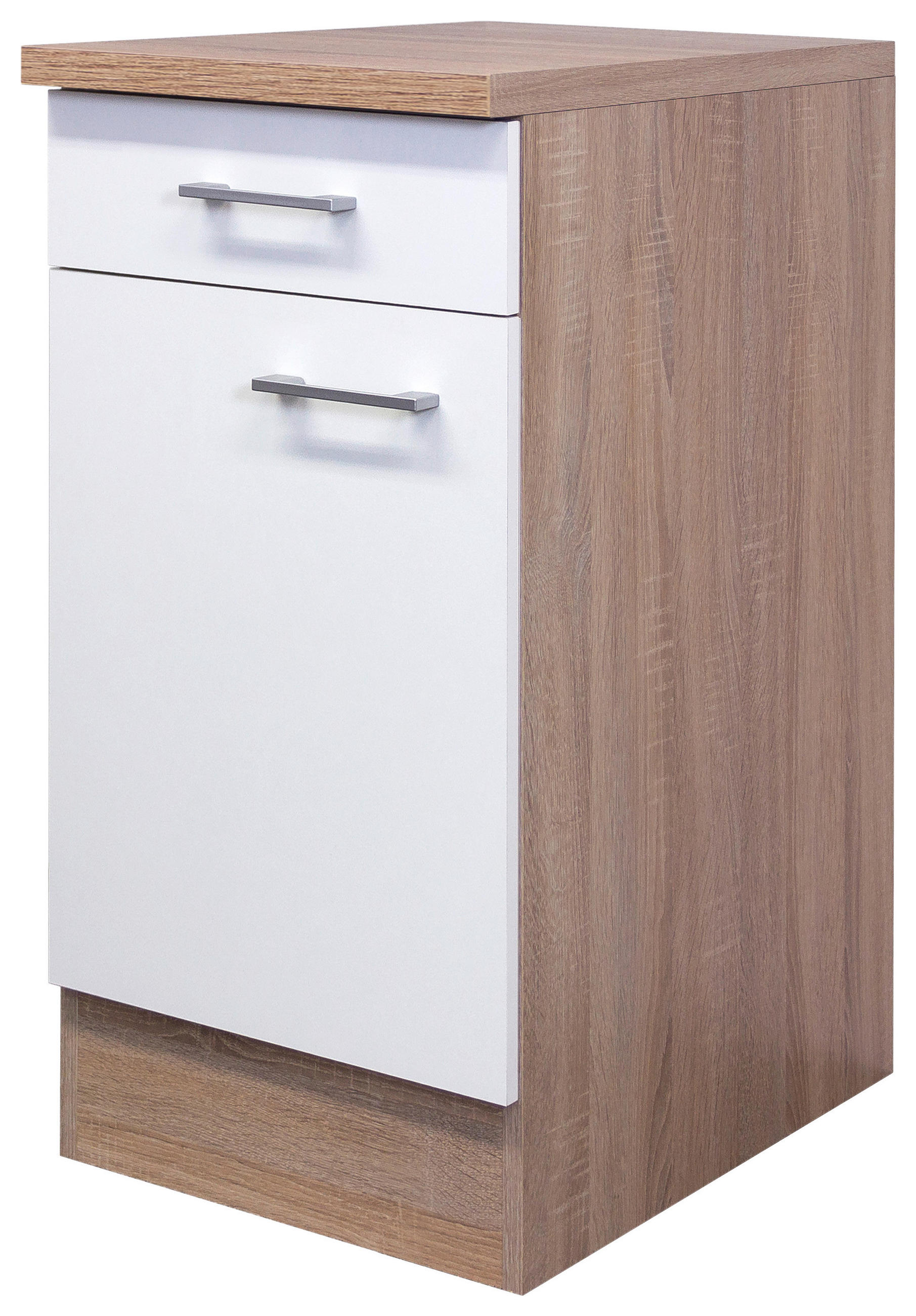 KÜCHENUNTERSCHRANK 40/85/57 cm in Weiß, Sonoma Eiche - Alufarben/Weiß, KONVENTIONELL, Holzwerkstoff/Kunststoff (40/85/57cm) - FlexWell