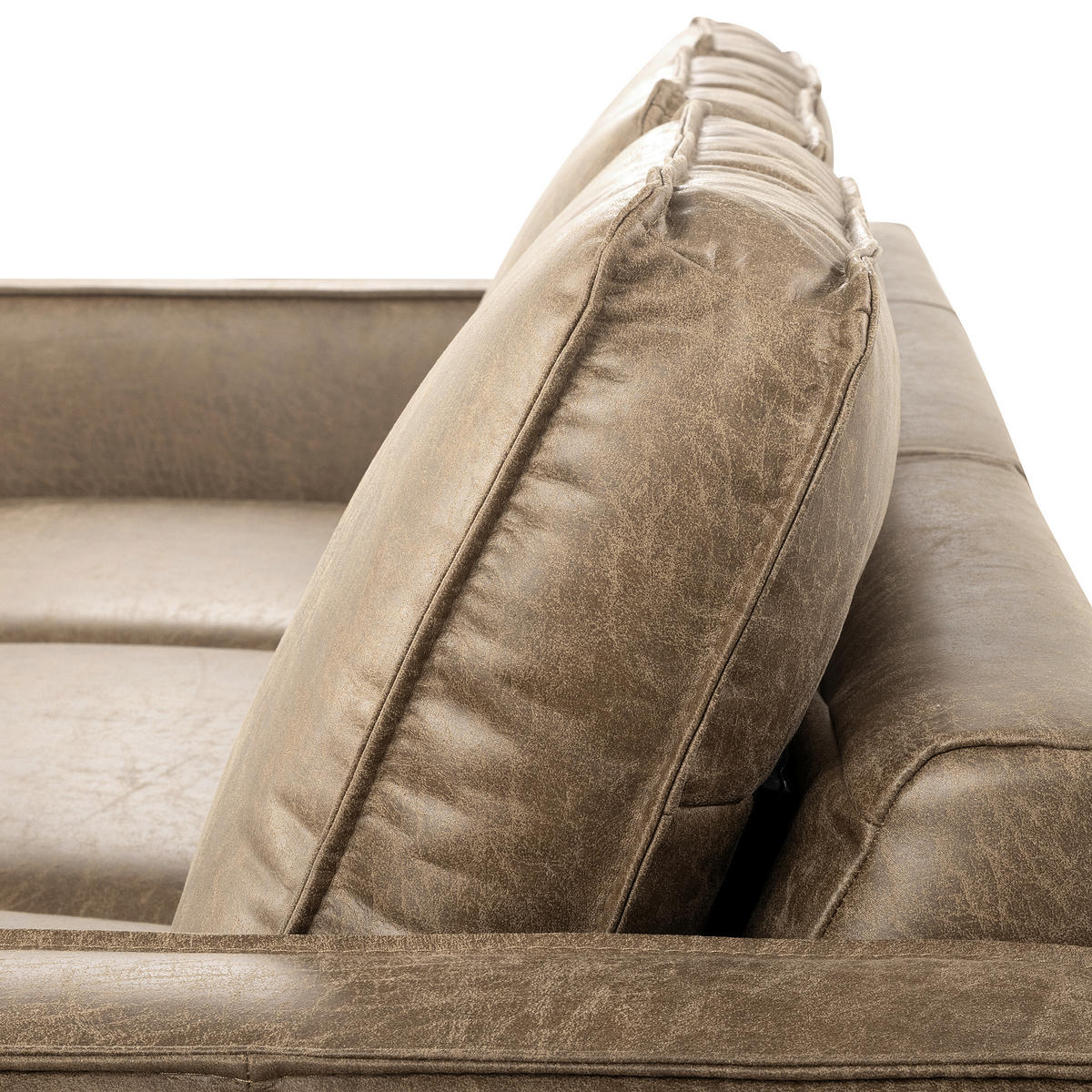 ECKSOFA Graubraun Echtleder Lederlook Rücken echt  - Graubraun/Schwarz, Design, Leder/Textil (166/238cm) - Livetastic