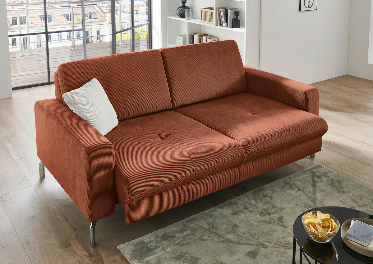 3-SITZER-SOFA Feincord Rostfarben  - Chromfarben/Rostfarben, Design, Textil/Metall (194/87/105cm) - Beldomo Style