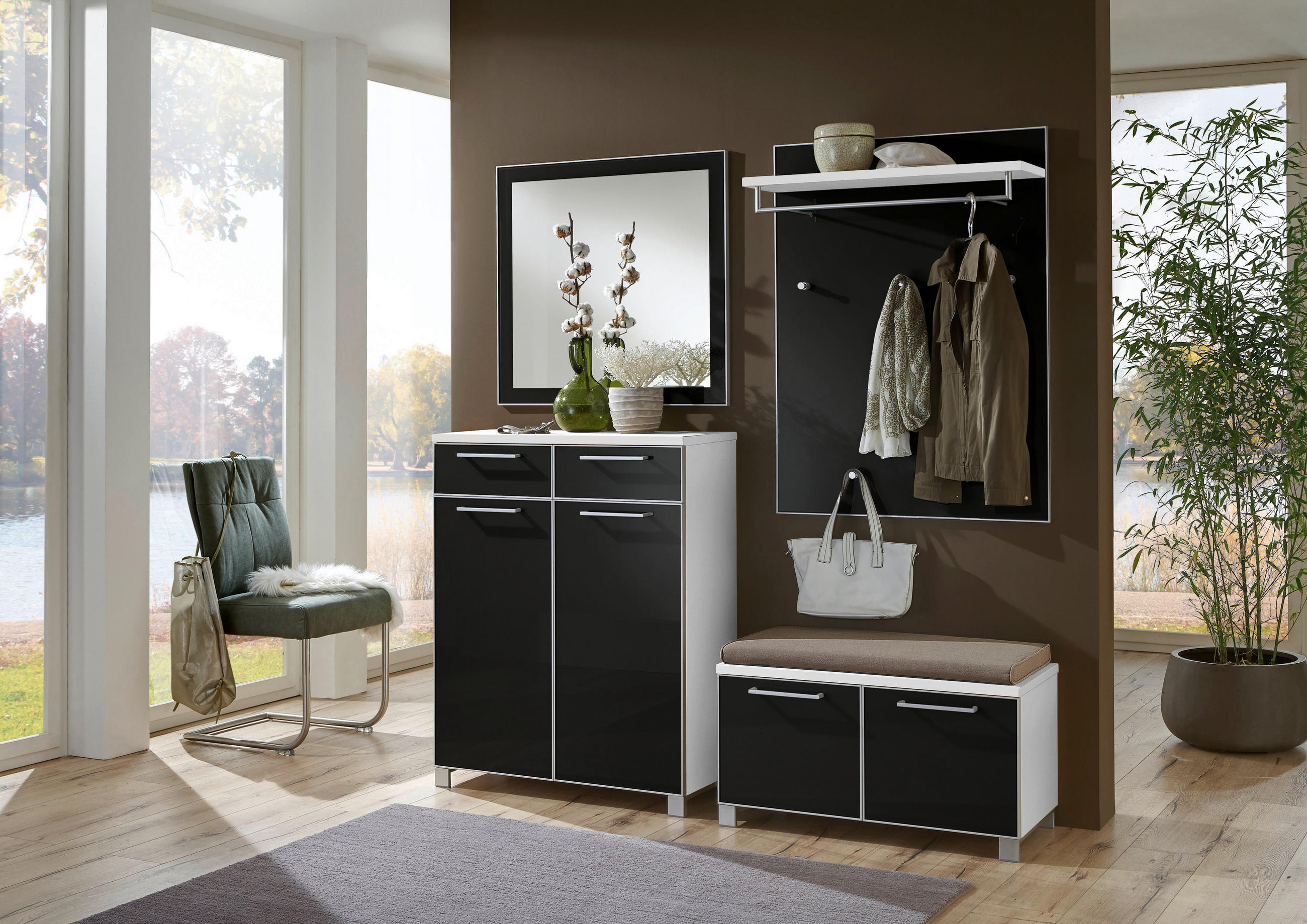 GARDEROBE 5-teilig  in 180/195/40 cm  - Weiss/Anthrazit, Design, Glas/Holzwerkstoff (180/195/40cm)