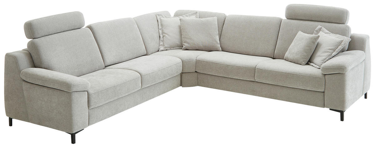 ECKSOFA in Chenille Hellgrau  - Hellgrau/Schwarz, Design, Textil/Metall (278/278cm) - Valdera