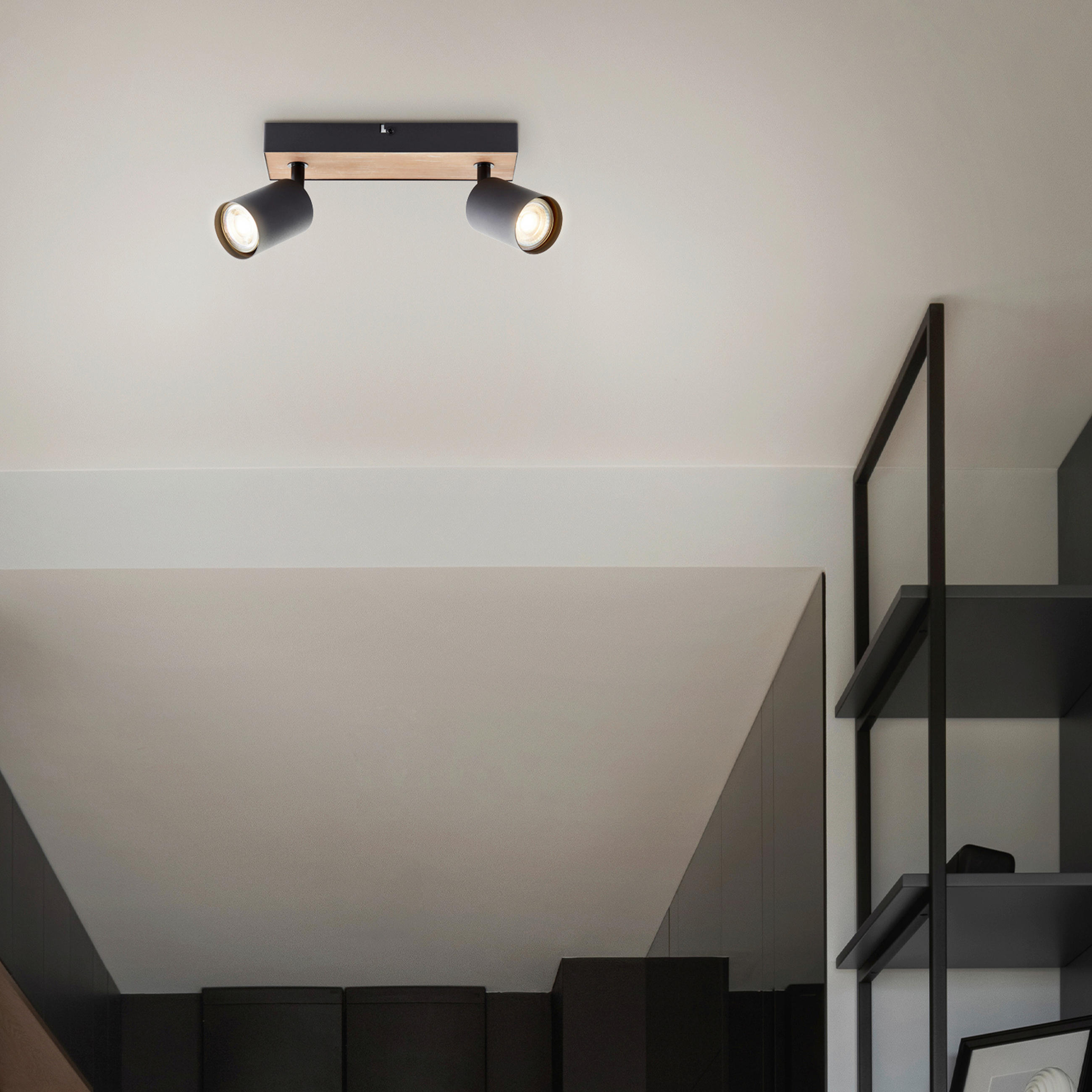 LED-DECKENSTRAHLER - Schwarz/Kieferfarben, Basics, Holz/Metall (24/15,3/8cm) - Brilliant