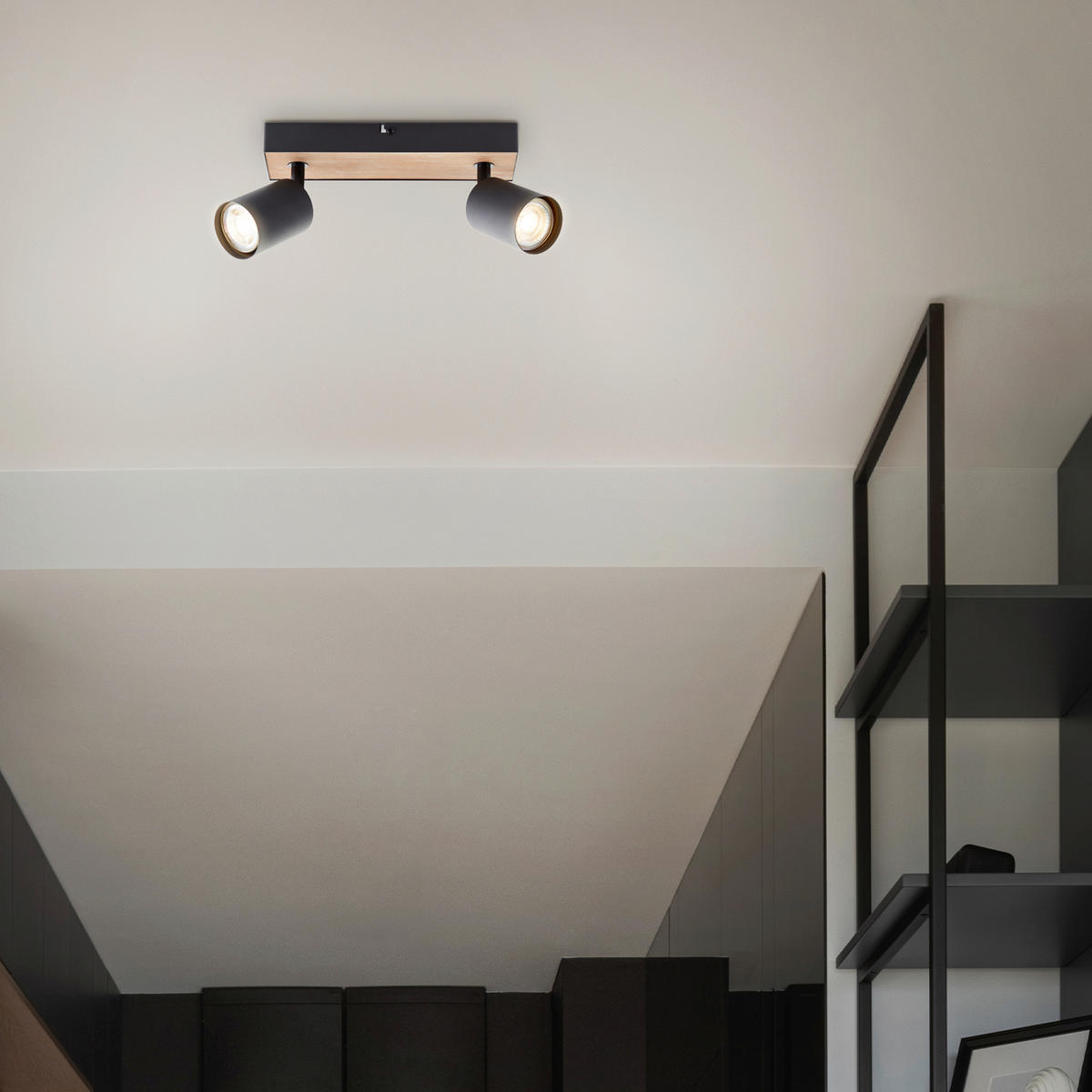 LED-DECKENSTRAHLER - Schwarz/Kieferfarben, Basics, Holz/Metall (24/15,3/8cm) - Brilliant
