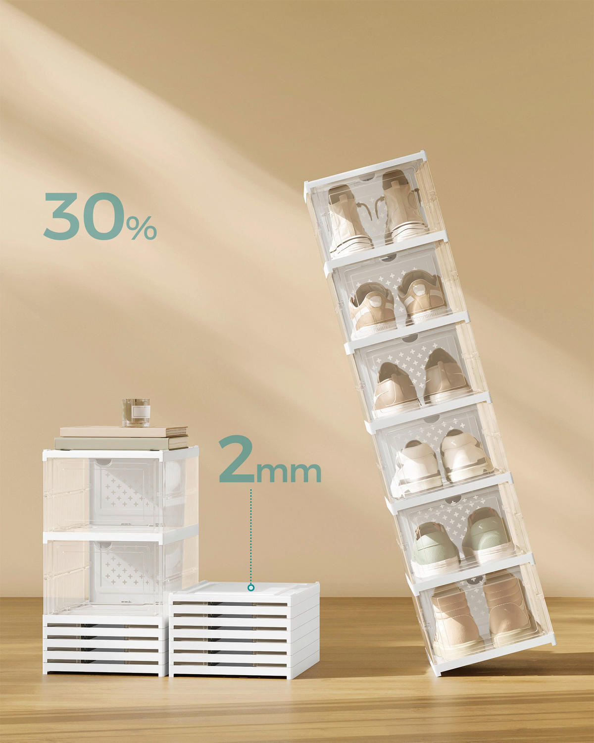 REGÁL NA BOTY, bílá, průhledné, 25,5/105/35,5 cm - bílá/průhledné, Basics, plast (25,5/105/35,5cm)