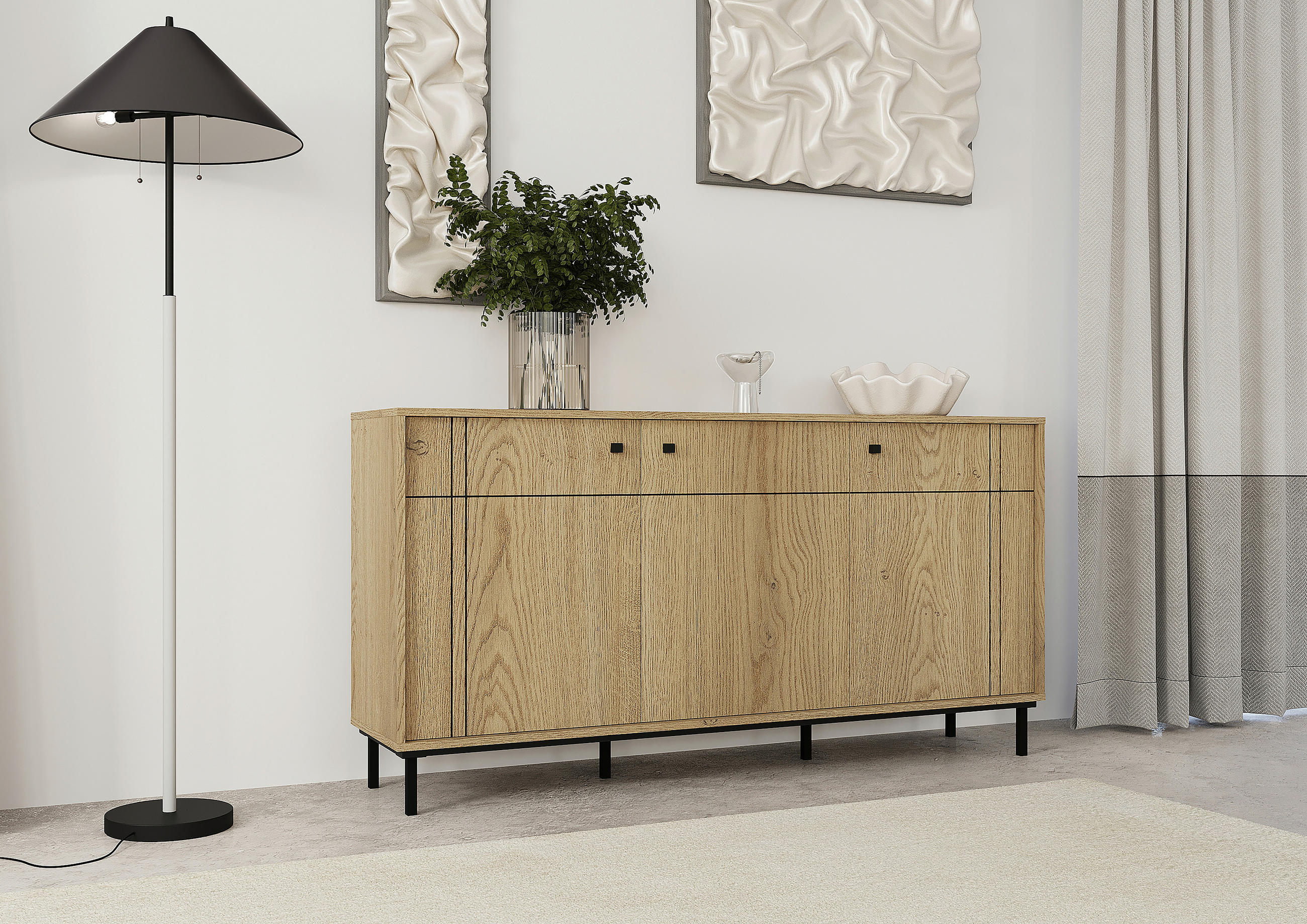 SIDEBOARD  in 160,2/81,8/37 cm  - Eichefarben/Schwarz, MODERN, Holzwerkstoff/Kunststoff (160,2/81,8/37cm) - Carryhome