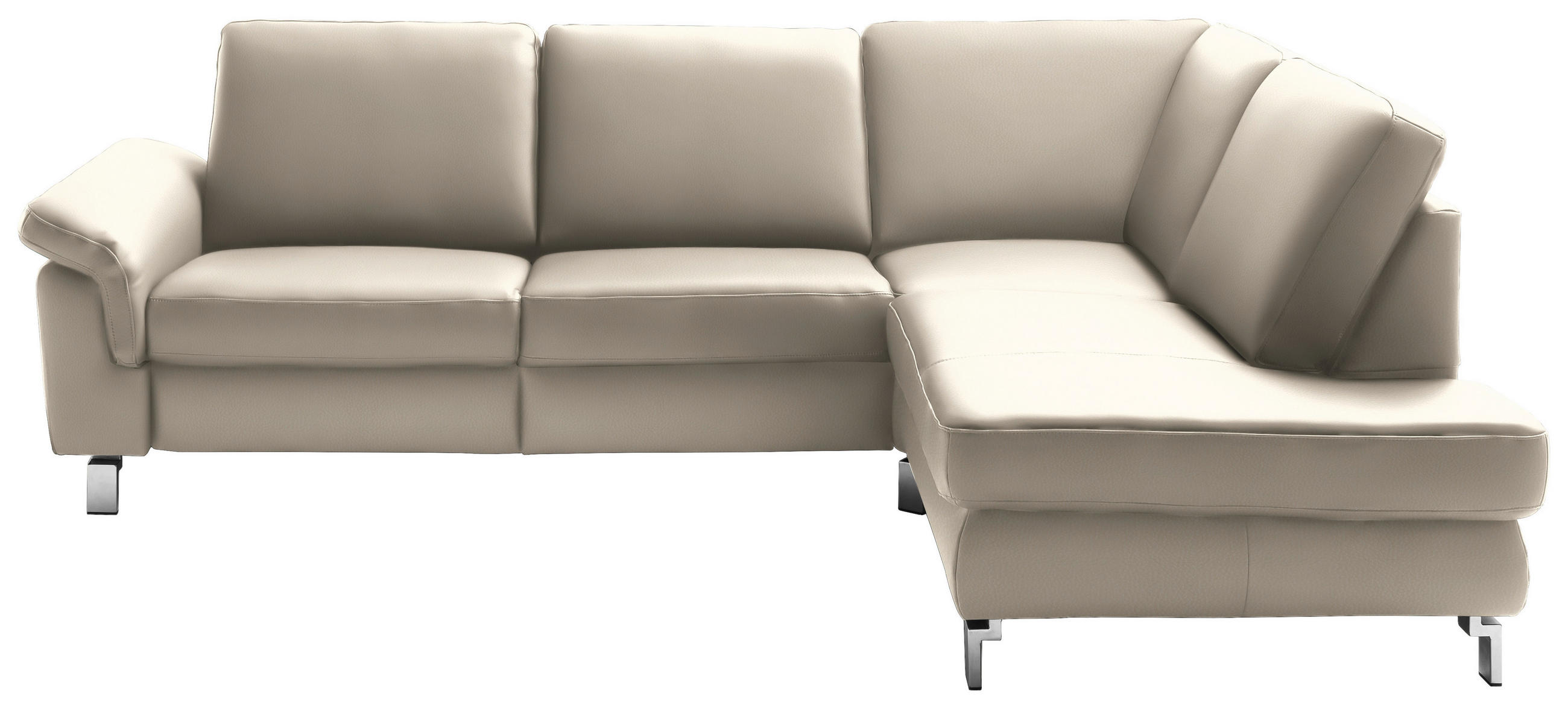 ECKSOFA Echtleder Beige  - Chromfarben/Beige, Design, Leder/Metall (271/200cm) - Pure Home Lifestyle