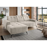 ECKSOFA 180/258 cm  in Chenille Beige Kopfteilverstellung, Sitzvorzug  180/258 cm  - Beige/Schwarz, MODERN, Textil/Metall (180/258cm) - Livetastic