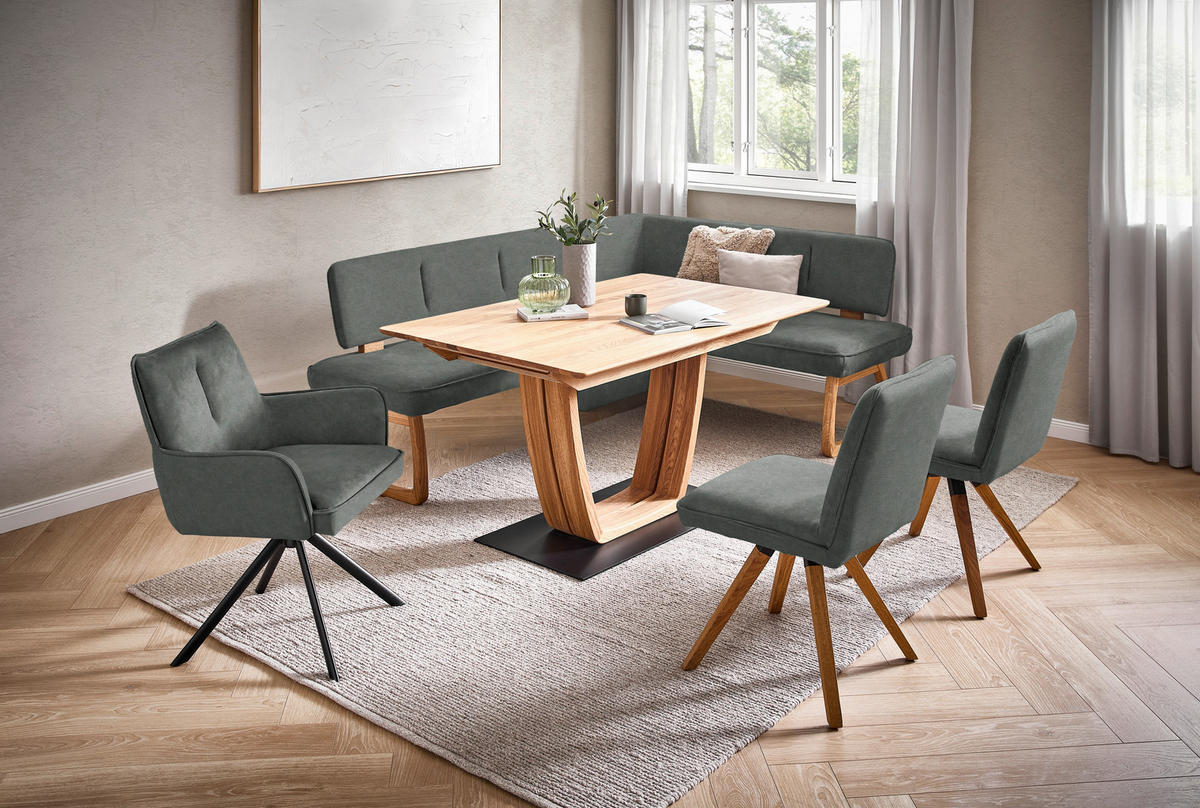 ECKBANK 155/208 cm Webstoff, Mikrofaser Dunkelgrau Eiche vollmassiv   - Dunkelgrau, KONVENTIONELL, Holz/Textil (155/208cm) - Venda