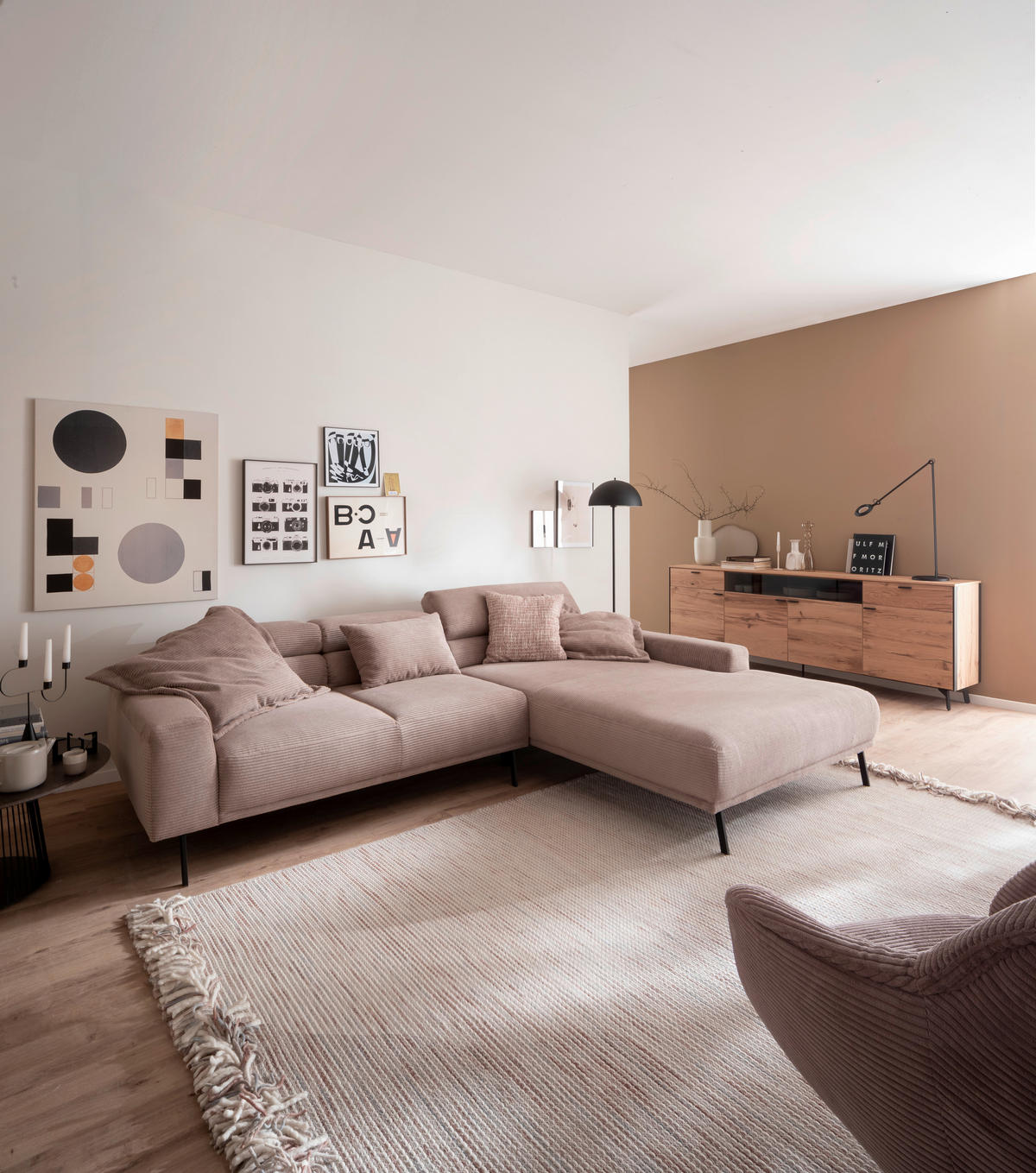 ECKSOFA  in Cord Taupe  293/215-217 cm  - Taupe/Schwarz, Design, Textil/Metall (293/215-217cm) - Schöner Wohnen