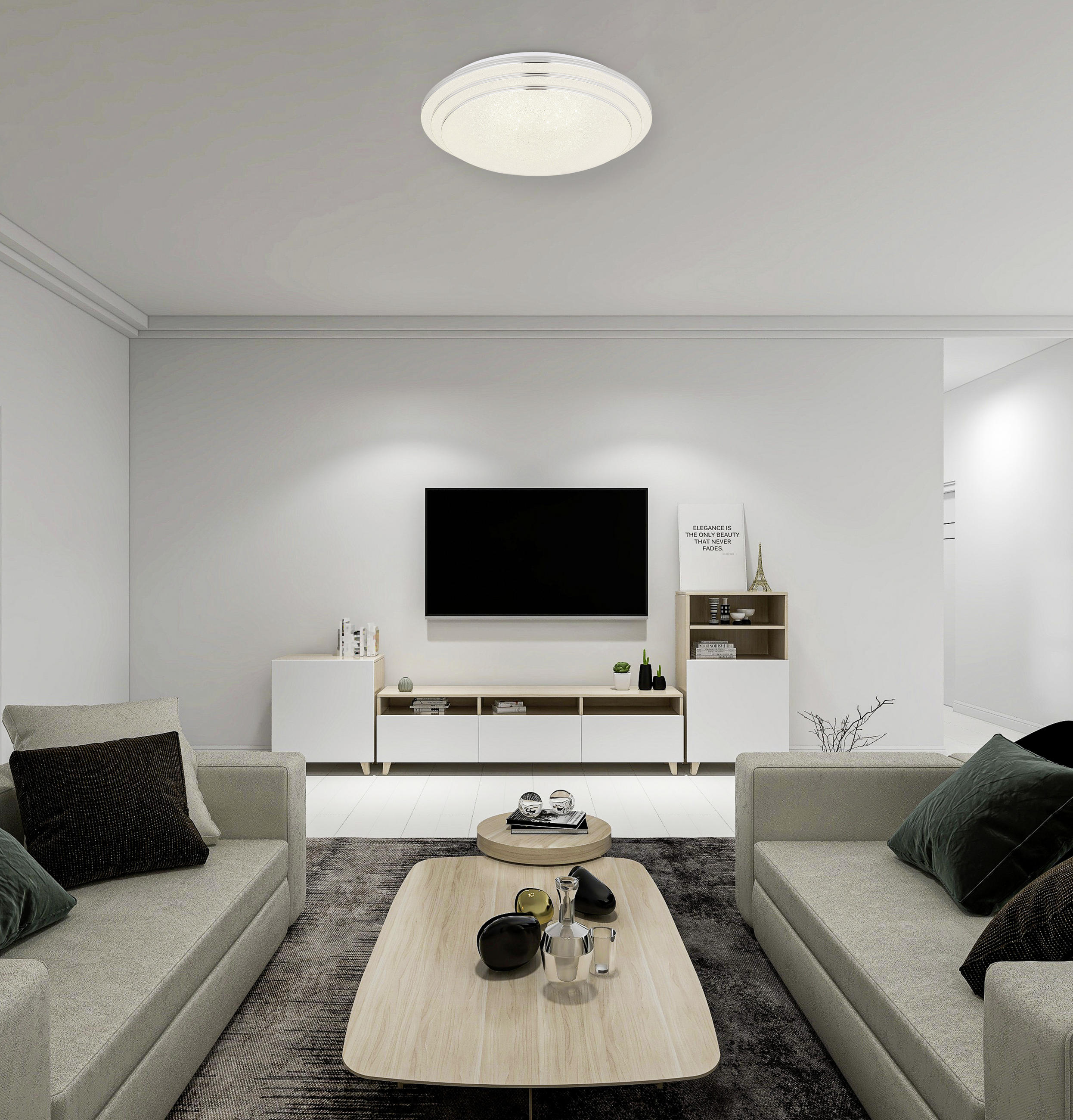 LED-DECKENLEUCHTE - Opal/Weiß, Basics, Kunststoff/Metall (40/9,5cm) - Globo