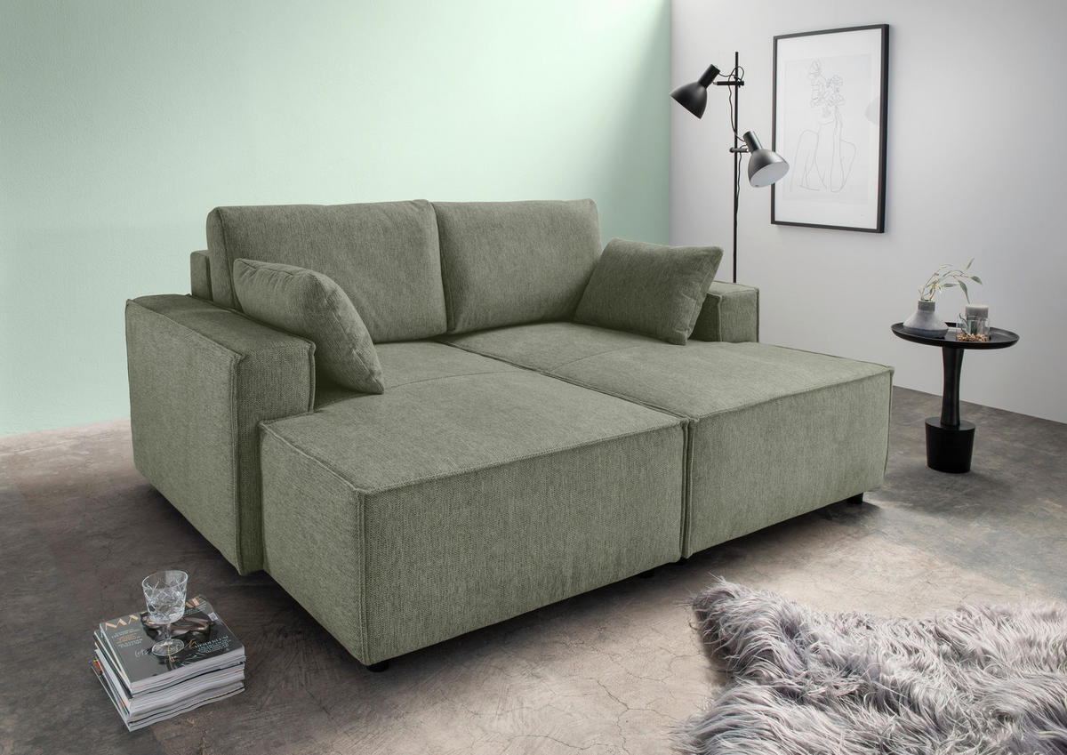 BIGSOFA in Chenille Dunkelgrün  - Dunkelgrün/Schwarz, Modern, Kunststoff/Textil (188/86/154cm) - Livetastic