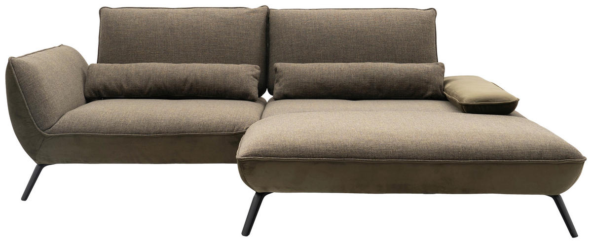 ECKSOFA in Flachgewebe Olivgrün  - Schwarz/Olivgrün, Design, Textil/Metall (273/191cm) - Moderano