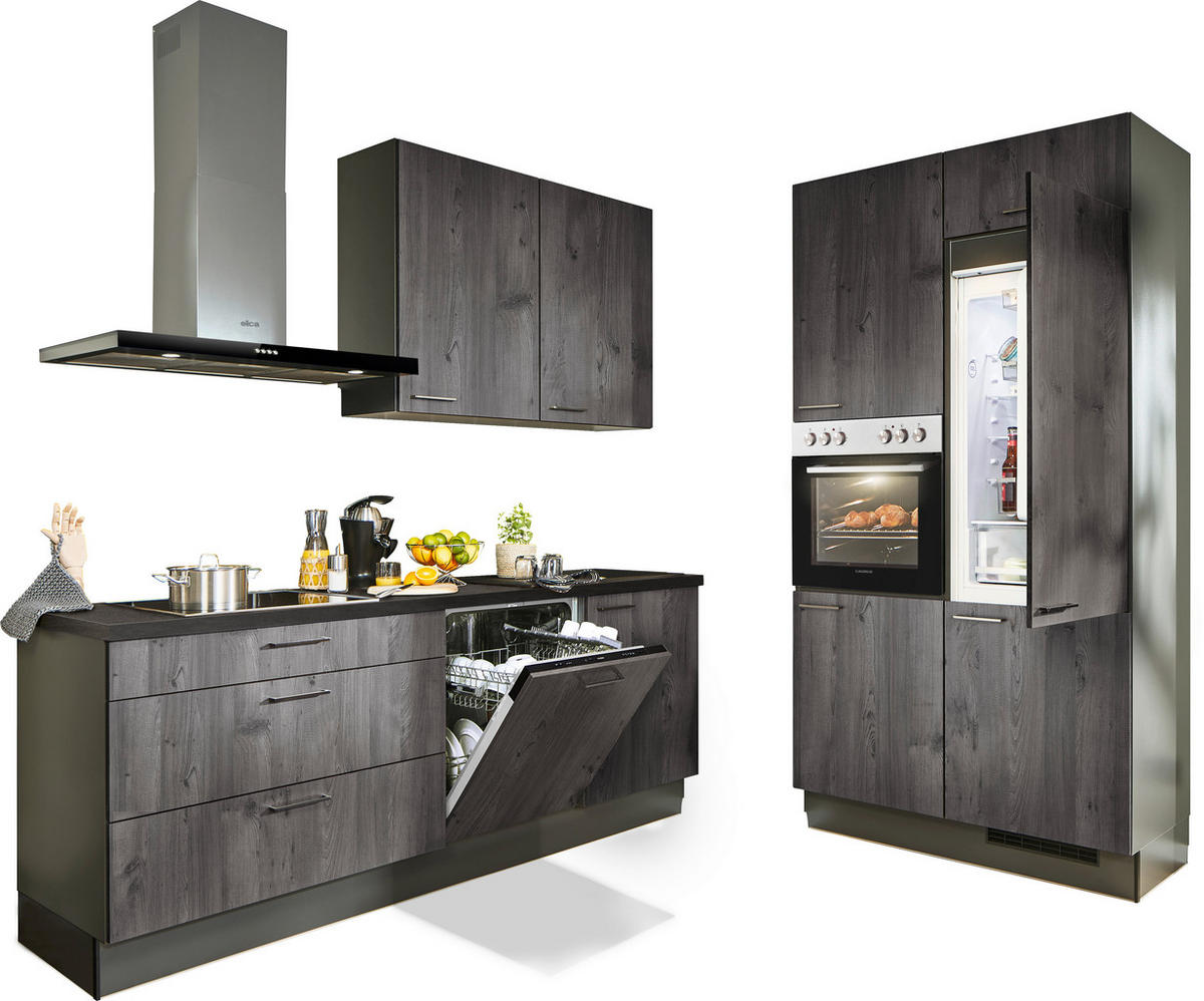 ECKKÜCHE 220/120 cm  in Graphitfarben, Schwarz, Lavagrau  - Eiche dunkel/Lavagrau, Design, Holzwerkstoff/Metall (220/120cm) - Xora