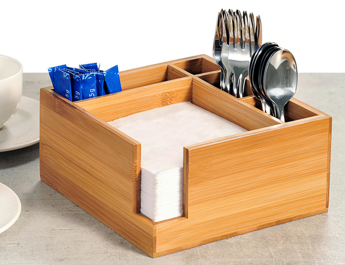 KUTIJA ZA PRIBOR ZA JELO  - prirodne boje, Basics, drvo (18/18/9cm) - Kesper