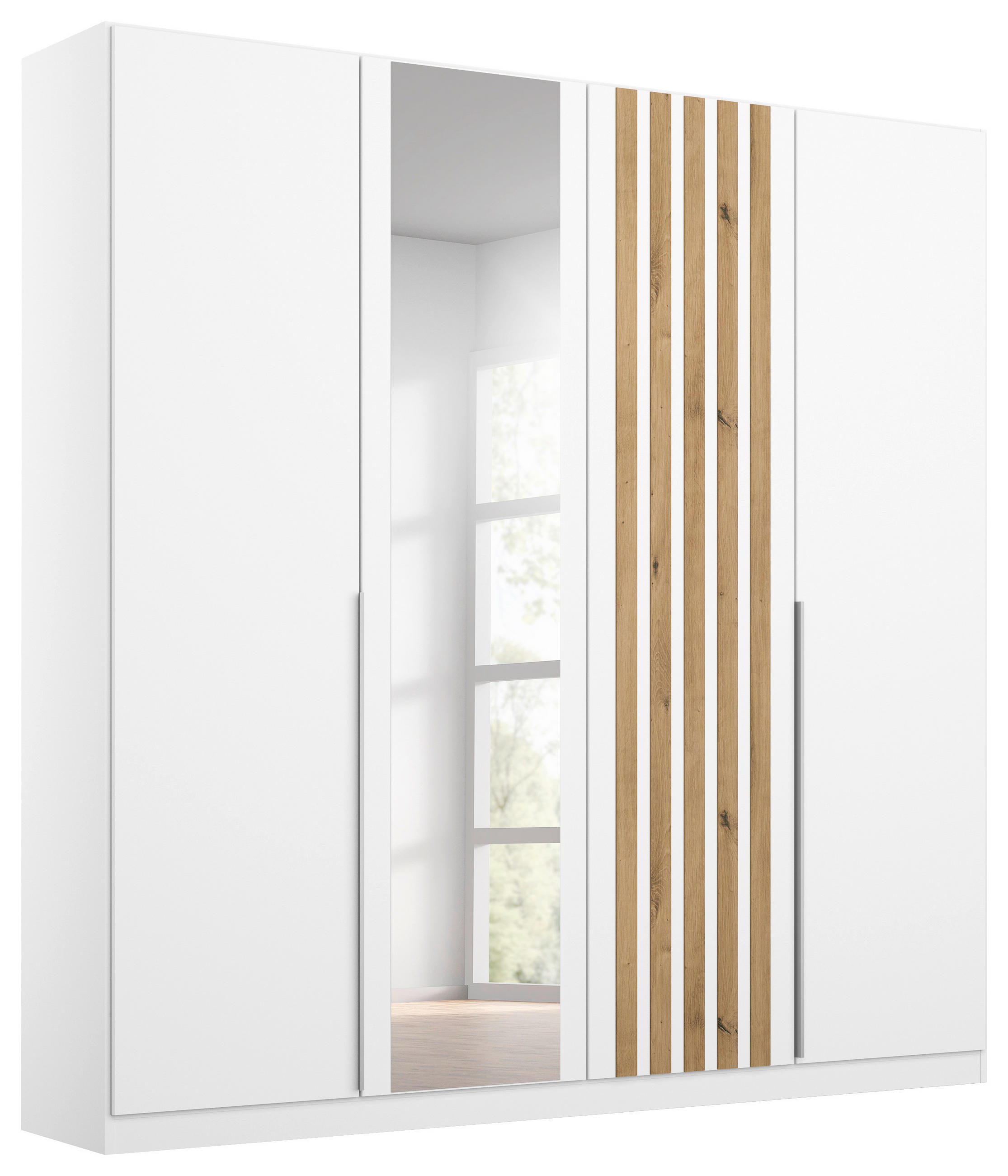 Drehtürenschrank B: 181 Cm Lamella Weiß/eiche Dekor