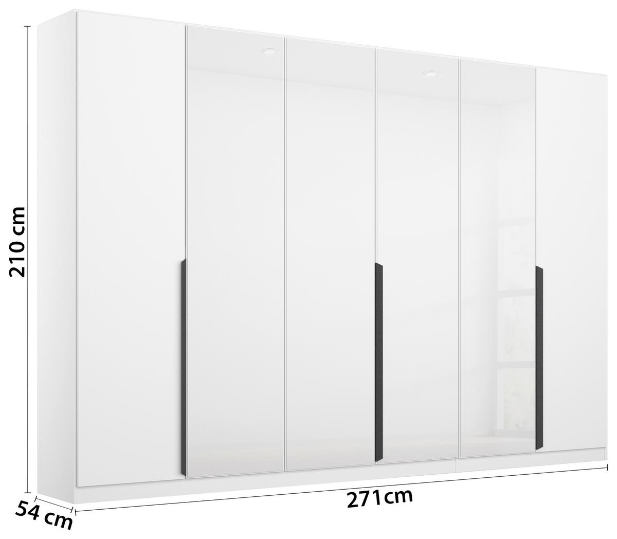DREHTÜRENSCHRANK in Weiss, Weiss Hochglanz  - Weiss Hochglanz/Weiss, Modern, Glas/Holzwerkstoff (271/210/54cm) - Rauch Möbel